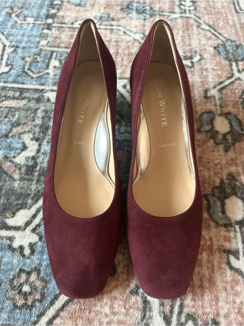 Ron White Burgundy Suede Women's Block Heel Pumps Made In Italy -Size 39